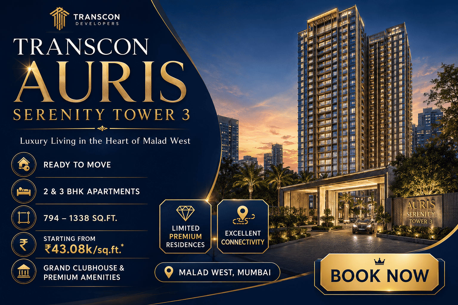 Transcon Auris Serenity Tower 3 - Luxury Apartments Malad West